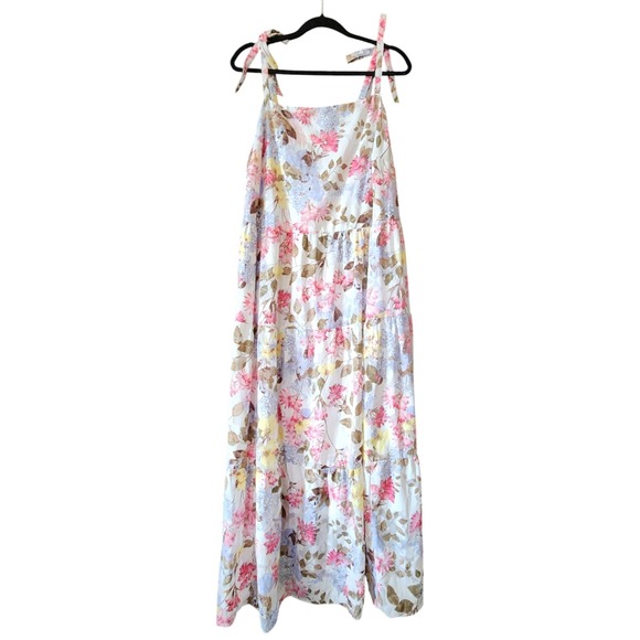 Lane Bryant Tiered Maxi Dress Size 18 Adjust Straps Long Floral Spring Wedding - Picture 2 of 13